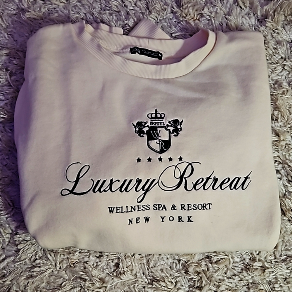 Zara cream luxury resort crewneck hoodie